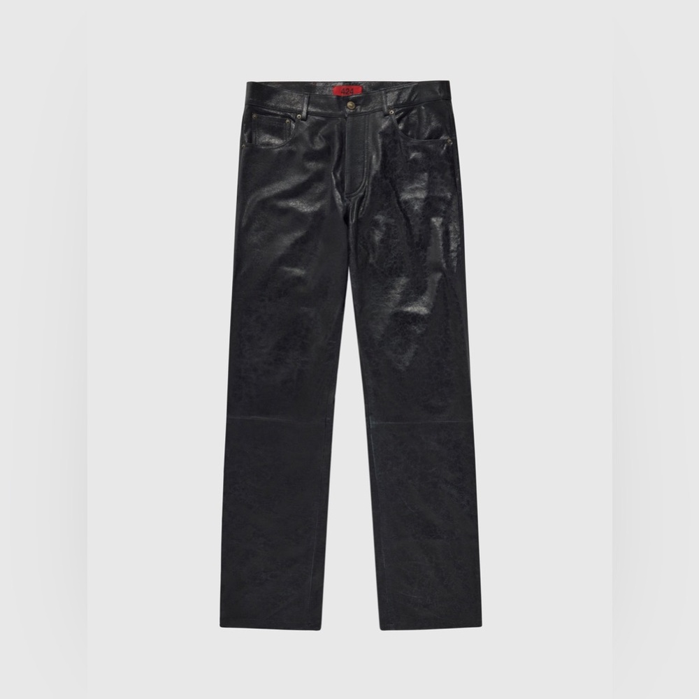 424 Black Paper Leather Pants